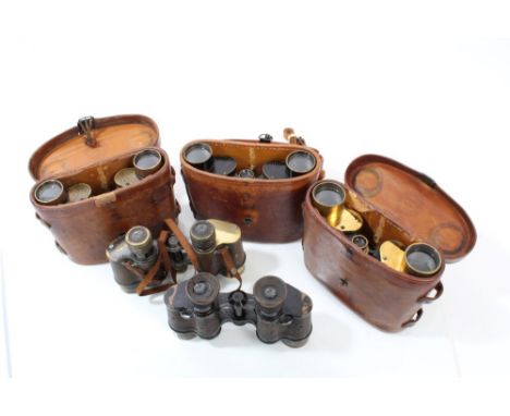 Five pairs First World War Bausch & Lomb 6x30 binoculars in various optical conditions, three well used cases - broad arrow s