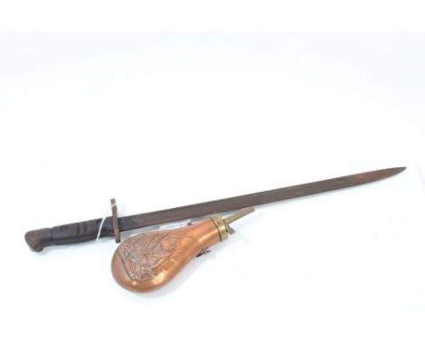 First World War American 1913 pattern Remington bayonet (scabbard lacking), together with a copper powder flask (2)