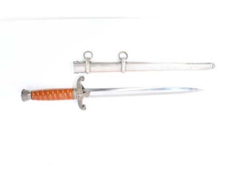 Nazi Wehrmacht 1935 pattern officers' dress dagger with silver plated pommel and crossguard, orange plastic grip, plain blade