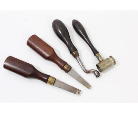 19th century powder measure and three other gun tools
