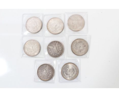 U.S. silver Morgan Dollars - to include 1878, 1881, 1882, 1883O, 1884O, 1885O, 1921D and 1925.  Mixed grades - GF to AU (8 co