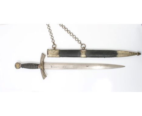 1930s Nazi Luftwaffe 1934 pattern officers' dress dagger with nickel plated pommel and crossguard, wire-bound blue leather gr