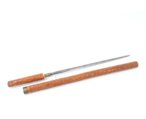 Old Indian officers' dagger stick with carved floral decoration