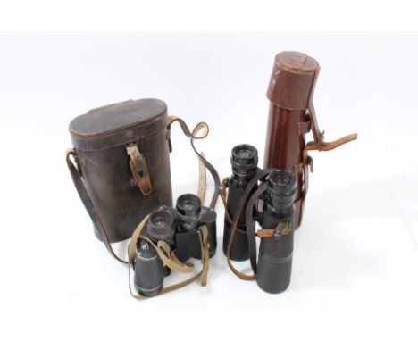 Pair of Carl Zeiss Jena binoculars, marked with broad arrow, together with a pair of binoculars by Hensoldt Wetzlar and a fou