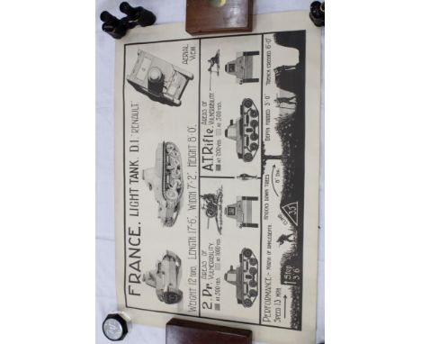 Second World War information poster - Franke. Light Tank.  D.I. Renault, published by Maltby & Sons, 100cm x 68cm