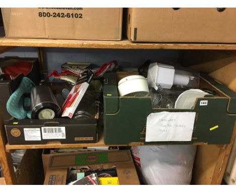 A shelf of assorted glassware, kitchenalia etc.