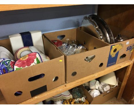 A shelf of assorted to include glassware etc.