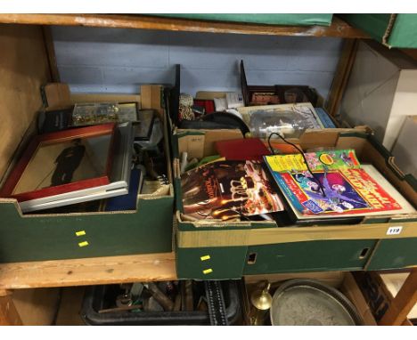 A shelf of assorted to include ephemera and costume jewellery etc.