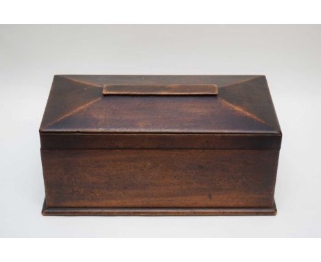 Large 19th century mahogany sarcophagus formed tea caddy, hinged top opening to a sub-divided interior, 37cm wide