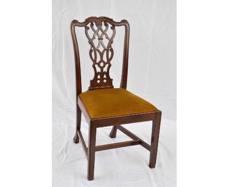 19th century mahogany dining chair in the Chippendale style with pierced splat back and removable upholstered seat, 98cm high