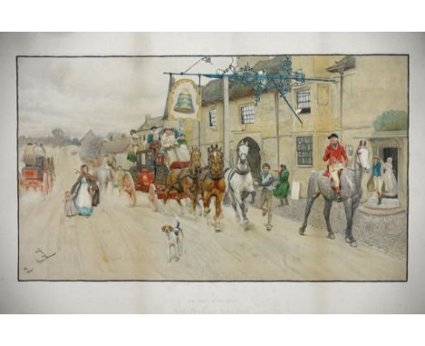 CECIL CHARLES WINDSOR ALDIN, GREAT NORTH ROAD - THE BELL AT STILTON, LITHOGRAPH IN COLOUR, PUBLISHED BY LAWRENCE AND BULLEN L