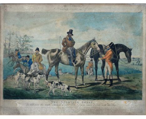 AFTER H. ALKEN, SPORTING ANECDOTES, HUNTING VERSUS REFORM, HAND COLOURED LITHOGRAPHS, ORIGINALLY PUBLISHED 1820, 35 X 27CM 