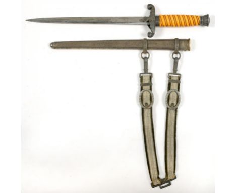 MILITARIA. A GERMAN, THIRD REICH, ARMY DAGGER AND SHEATH, BLADE WITH ETCHED WKC TRADEMARK, WITH ORIGINAL HANGER AND OVAL BUCK