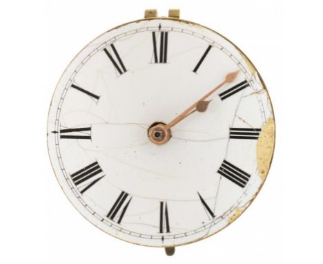 AN ENGLISH VERGE WATCH MOVEMENT, ENGRAVED VALE AND HOWLETT COVENTRY NO 665, C1800++UNCASED, HAIRLINE CRACKS TO DIAL, DAMAGE T