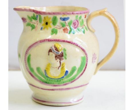 'SUCCESS TO QUEEN CAROLINE'. A STAFFORDSHIRE EARTHENWARE COMMEMORATIVE JUG, MOULDED WITH PORTRAIT MEDALLION TO EITHER SIDE, 1