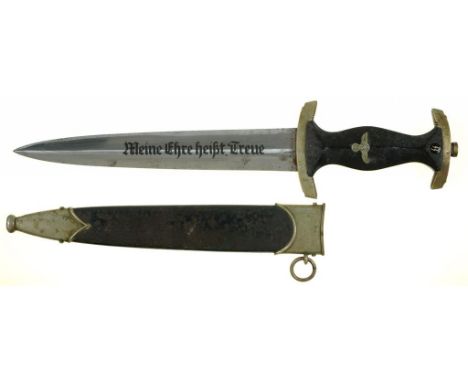 MILITARIA. A GERMAN, THIRD REICH, SS DAGGER AND SHEATH, THE BLADE WITH ETCHED INSCRIPTION AND TRADEMARK OF BOKER SOLINGEN, TH