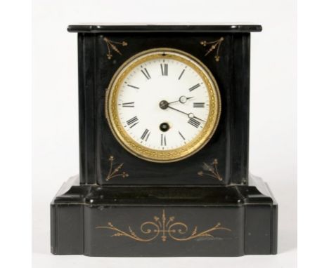 A FRENCH BELGE NOIR MANTEL TIMEPIECE WITH ENAMEL DIAL, 22CM H, C1880