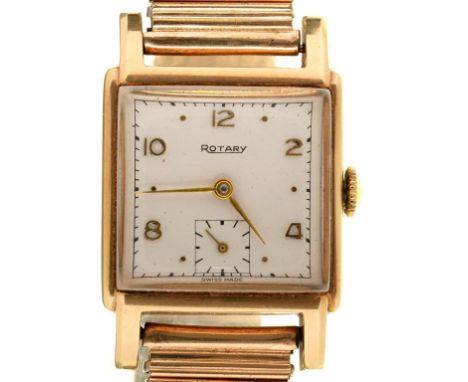 A 9CT GOLD GENTLEMANS ROTARY WRISTWATCH WITH SQUARE DIAL, LONDON 1949, 53G++GOOD CONDITION, LIGHT WEAR CONSISTENT WITH AGE