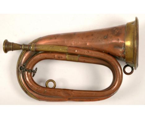 A VICTORIAN COPPER AND BRASS BUGLE BY C. BOOSEY LONDON, NUMBERED 10867