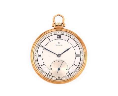 Omega: An 18 Carat Gold Open Faced Pocket Watch, signed Omega, 1938, (calibre 37.5L-15P) manual wound lever movement signed a