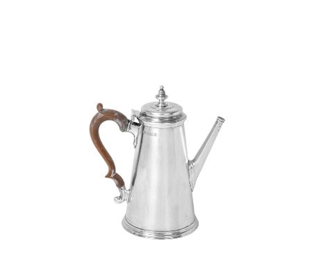 An Elizabeth II Silver Coffee-Pot.  by Spink and Son, London, 1961 in the George I style, tapering cylindrical and with reede
