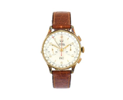Angelus: A Plated Triple Calendar Chronograph Wristwatch, signed Angelus, model: Chronodato, circa 1955, manual wound lever m