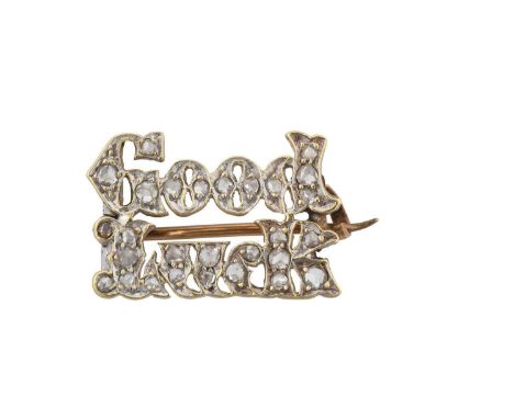 An Early 20th Century Diamond Broochdepicting GOOD LUCK, set throughout with rose cut diamonds, in white claw settings and a 