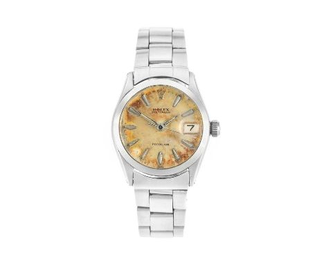 Rolex: A Stainless Steel Calendar Centre Seconds Wristwatch, signed Rolex, Precision, model: Oysterdate, ref: 6466, 1962, man