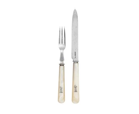 A Cased Set of George V Silver and Mother-of-Pearl Fruit-Eaters,  by Walker and Hall, Sheffield, 1920 the handles each staine