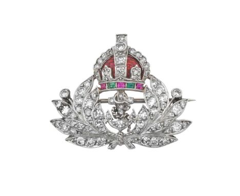 An Early 20th Century Enamel and Multi-Gem Set Navy Sweetheart Broochdepicting a fouled anchor amongst a laurel wreath, set t