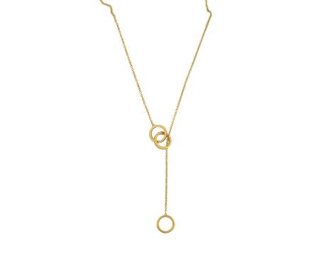 An 18 Carat Gold Lariat Necklace, by Tiffany &amp; Co.the yellow trace link chain terminating to three intertwined circles ne