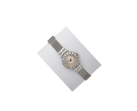 A Lady's Diamond Set Wristwatch, signed Rolex, ref: 7637, 1930'smanual wound lever movement signed, silvered dial with Arabic