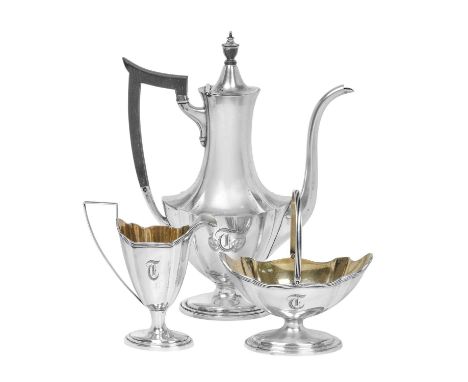 A Three-Piece American Silver Coffee-Service,  by Gorham, Providence, Rhode Island, 1903 each piece tapering and on spreading