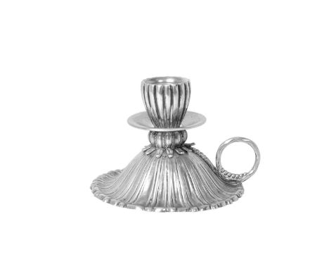 A Spanish Silver Chamber-Candlestick, Maker's Mark 219B, 20th Century the base fluted shaped circular, rising to a fluted soc