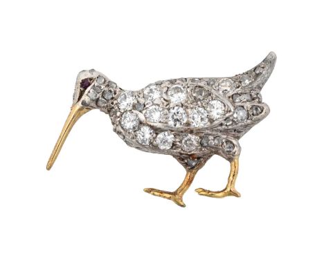 A Victorian Diamond Broochrealistically modelled as a woodcock, set throughout with old cut, round brilliant cut and eight-cu