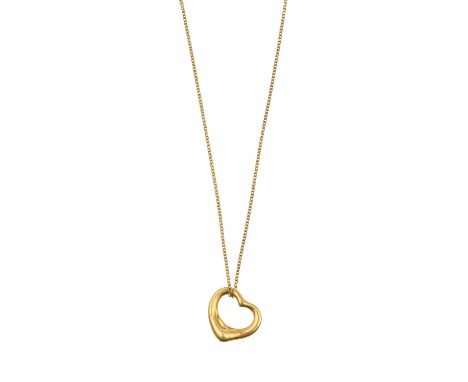A Heart Pendant on Chain, by Elsa Peretti for Tiffany &amp; Co. the yellow plain polished open heart pendant, on a trace link