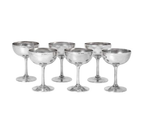 A Set of Six Elizabeth II Silver Champagne-Saucers,  by S. J. Rose and Son, Birmingham, 1974 each with tapering bowl and on s