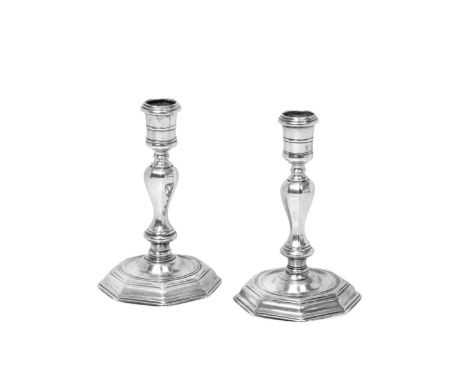 A Pair of George I Irish Silver Candlesticks and a Pair of George II Nozzles to Match, Probably by Joseph Walker, Dublin, 171