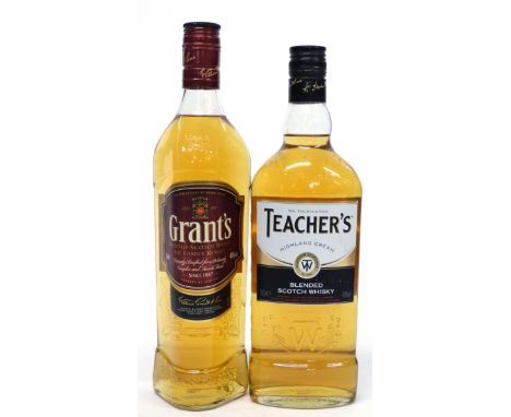 One bottle Teachers Highland Cream blended Scotch Whisky^ 70cl^ 40% together with one bottle of Grants blended Scotch^ 70cl^ 