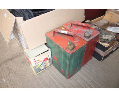 Two vintage petrol cans together with a 1960s lantern 