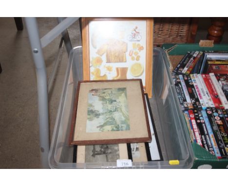 A box of various pictures and prints