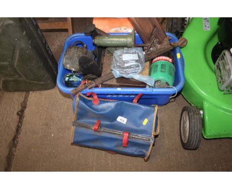 A box and a bag of various tools etc