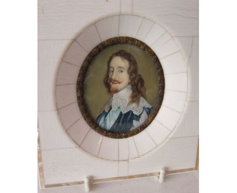 An early 20th century miniature portrait showing a bust length study of King Charles I after Van Dyck, inscribed Van Dyck, 6 