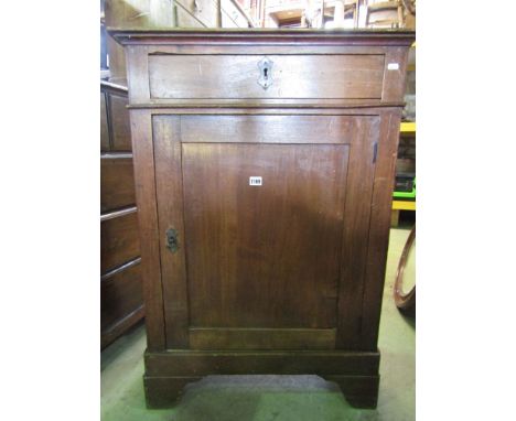 A 19th century continental side cupboard enclosed by a single panelled door and frieze drawer on bracket supports, 80 cm wide