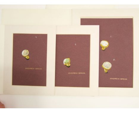 A collection of five watercolour illustrations, proposals for ring designs by Andrew Grima, by appointment to HM Queen Elizab