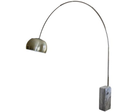 Achille Castiglioni - "Arco", pair of floor lamps with arched aluminium frame and shade and rectangular marble base together 