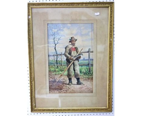 A 19th century Italian school watercolour by Achille De Dominicis showing a bearded male figure in Italian national costume i