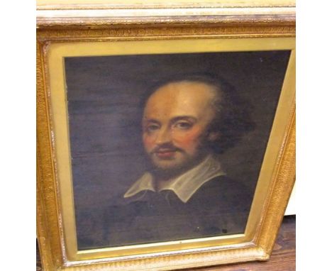 A 19th century oil painting on canvas attributed to William Whitehouse, shoulder length portrait of William Shakespeare inscr