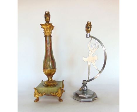 An impressive green marble and ormolu Corinthian baluster table lamp together with a further Art Deco chrome lamp pierced wit