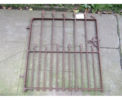 A 19th century wrought iron pedestrian gate with vertical rails and spear finials, 3 ft wide approx.
